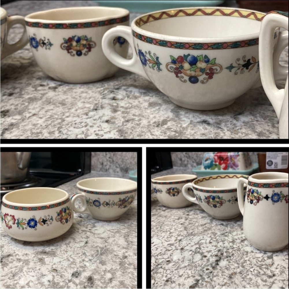 Floral China Tea Set with Sugar dish (2), Cream dish, and 2 Tea Cups